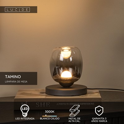 Lucide TAMINO - Lámpara de mesa - Ø 15 cm - LED - 1x6W 3000K - Negro